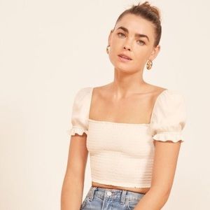 REFORMATION Louisiana white smocked top